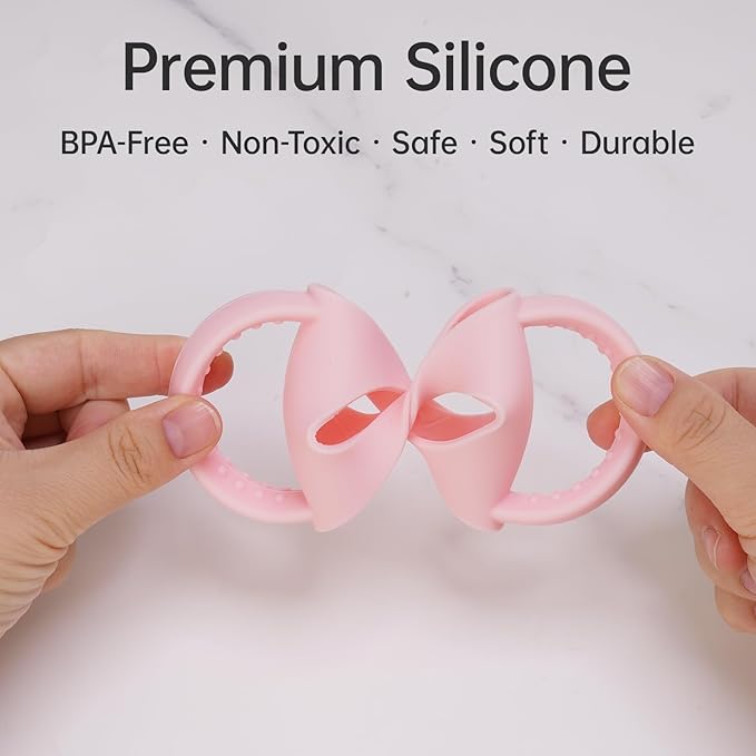 NiHome Silicone Double Handle & Boot for Owala Kids’ Tumbler 12oz 15oz, Easy to Install for Toddlers to Grip & Train, Shock-Absorbing Bottom Sleeve Drop Protection, 2Pcs (Pink + White)