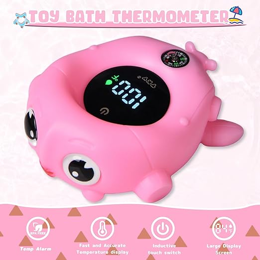 Baby Bath Thermometer with Floating Toys - Digital Water & Room Temperature Monitor, Rechargeable Thermometer with Alerts for Newborn Bath Essentials, Infant Safety