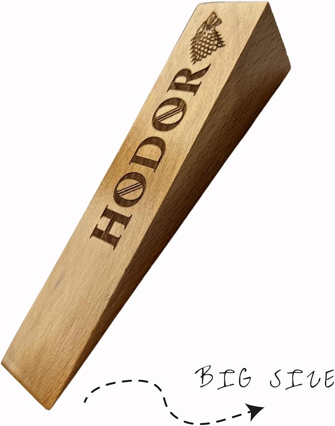 Hodor Door Stopper XL Natural Beech Wood Anti Slip Rubber Wedge GoT with Stark Sign - Bigger Than Ever