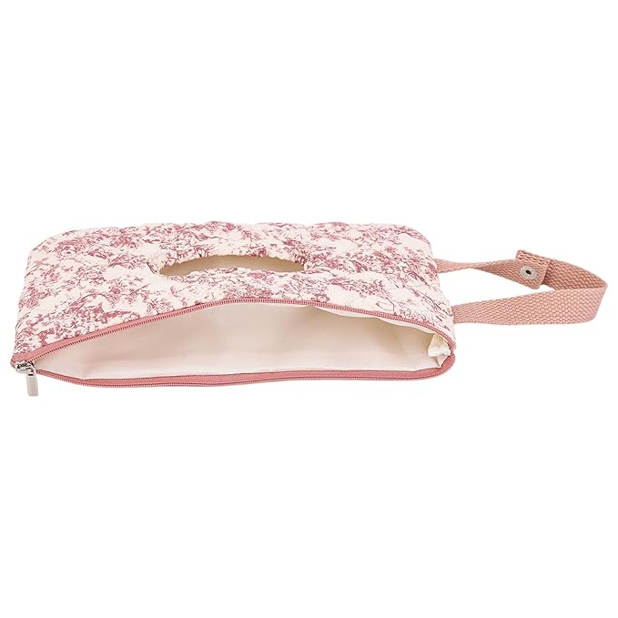 Quilted Baby Diaper and Wipes Pouch Portable Mommy Bag for Stroller Reusable Wipes Pouch with Lanyard (Pink Style 1)