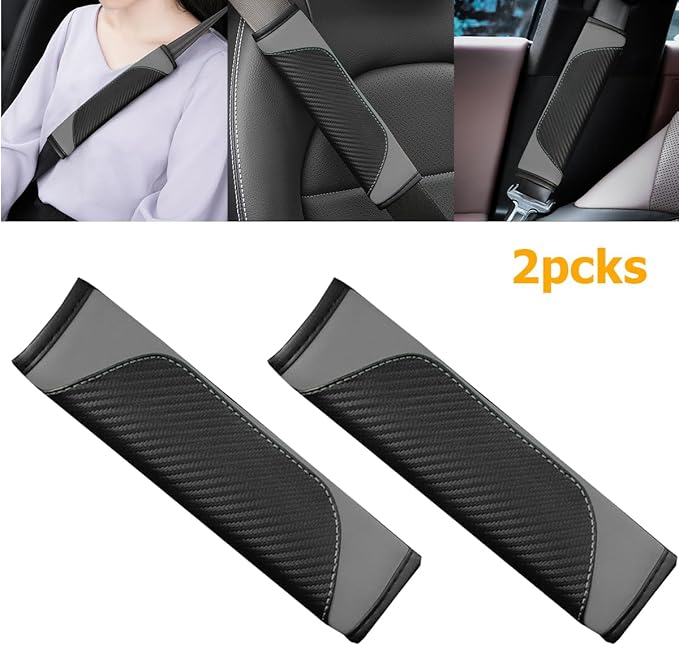 2PCS Car Seat Belt Cover, Carbon Fiber Seatbelt Shoulder Protection, Soft Car Seat Belt Strap Cushion Protect Your Neck and Shoulder, Car Accessories Seat Belt Pad for Car Truck (Black/Gray)