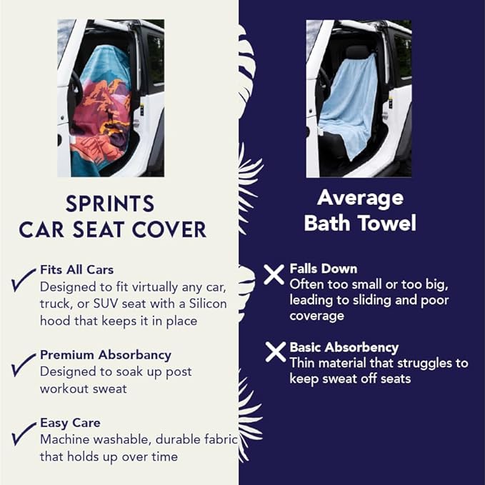 Sprints Athletic Running Towel, Full-Sized, Car Seat Cover - Performance Microfiber (Retro Sunset)