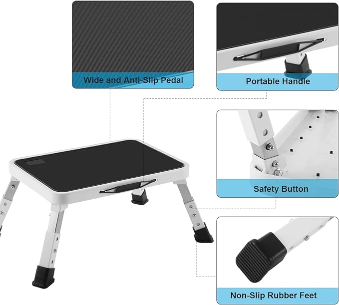 Jocauto Folding Step Stool, Height-Adjustable Step Stool with Non-Slip Platform, Step Ladder for Adults or Kids in Kitchen, Home, 330 Lbs Capacity