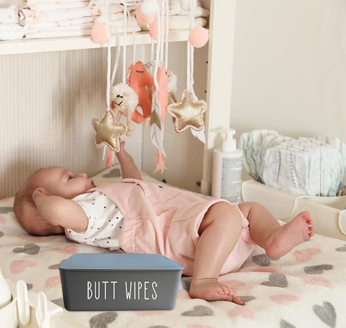 Butt Wipes Dispenser 7.28" L * 4.80" W * 2.75" H, Bathroom Flushable Baby Wipes Container Holder Nursery