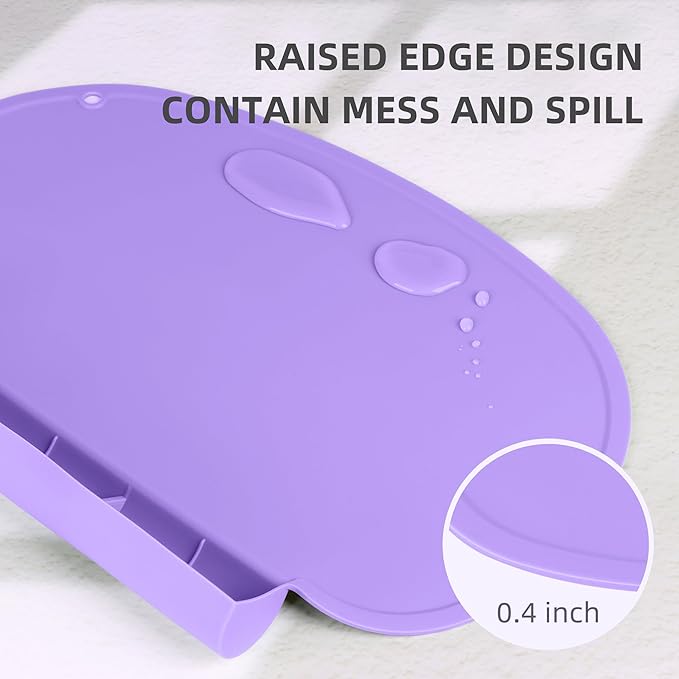 Silicone Placemat for Baby, Tablemats with Food Catching Pocket, Non-Slip Silicone Placemat for Restaurants Home Travel (Lavender)
