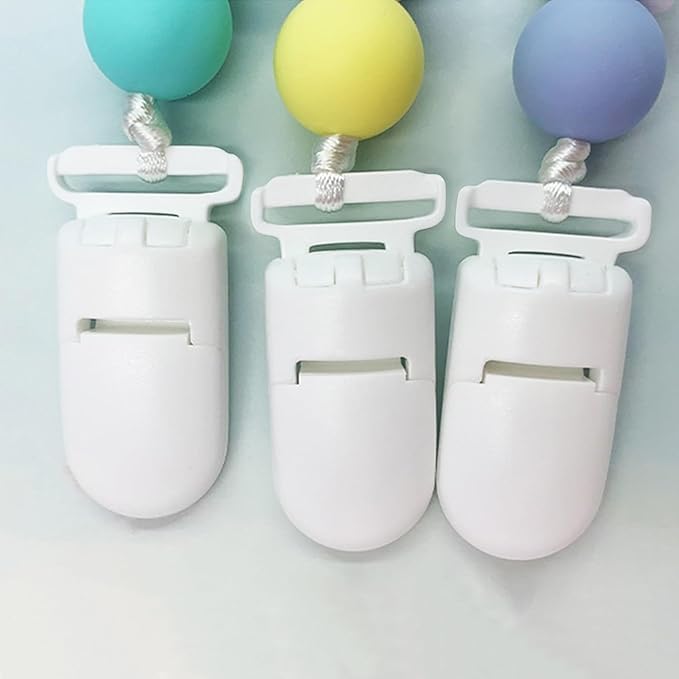 Langmeil 100pack 20mmRibbon Pacifier Plastic Suspender Clips for DIY Teething Toys Baby Blankets Dummy Bib Leash, White