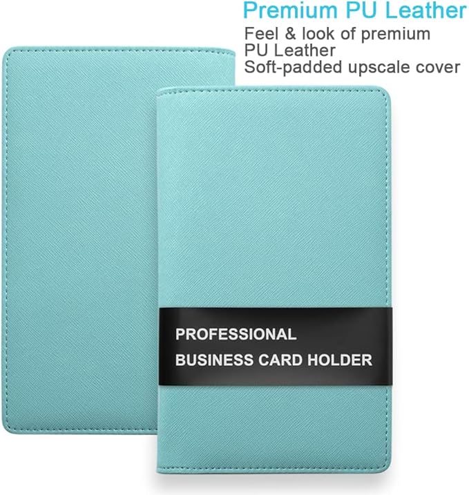 Sooez Leather Professional Business Card Book Holder Organizer, 240 Capacity Credit Card Booklet, PU Name Cards Holder Storage File for Men Women, Mint Green