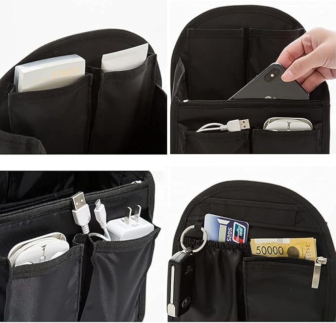 HOYOFO Mini Backpack Organizer Insert, Black, 7.7"L x 4.3"W x 10.6"H, Waterproof Nylon, Fits Small Backpacks