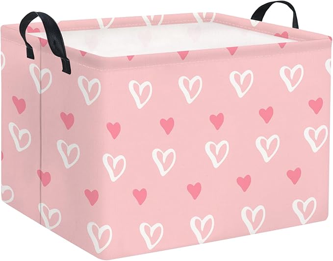 TIBAOLOVER Rectangular Kids Storage Basket Gift Basket Baby Storage Basket Cute Kids Toy Storage Bin Organizer Shelf Book Basket Room Decor(Pink Heart)