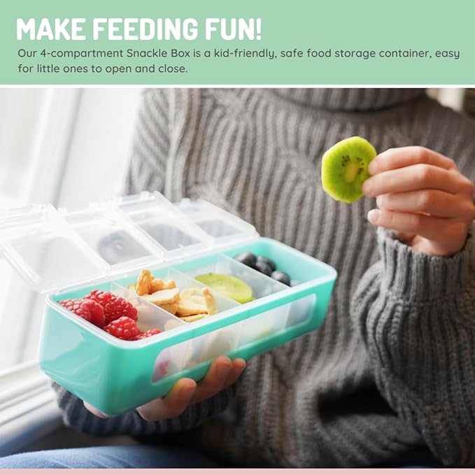 melii Snackle Box | 4-Compartment Snack Container with Individual Lids, BPA-Free Food Storage for Travel, School & On-the-Go Snacks, Kids & Family Organizer (Blue)