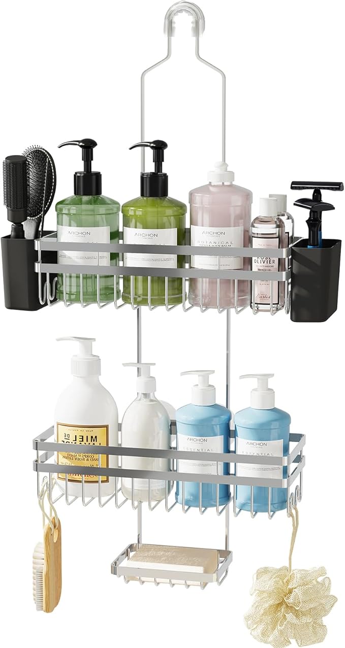 Shower Caddy Hanging for Bathroom Organizers and Storage, 3 Tier Adjustable Anti-Swing Shower Organizer Hanging with Heavy-Duty Suction Cups, Damage-Free Rustproof (Chrome)