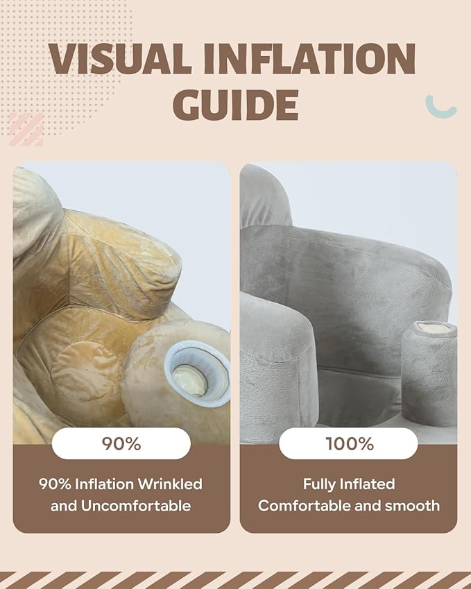 AGITVPS Velvet-Covered Inflatable Baby Seat with Built-in Pump | A Supportive Bumbo Seat for Babies 3-36 Months | Perfect for Learning to Sit, Feeding, Floor Time & Camping (Velvet Pillar-Gray)