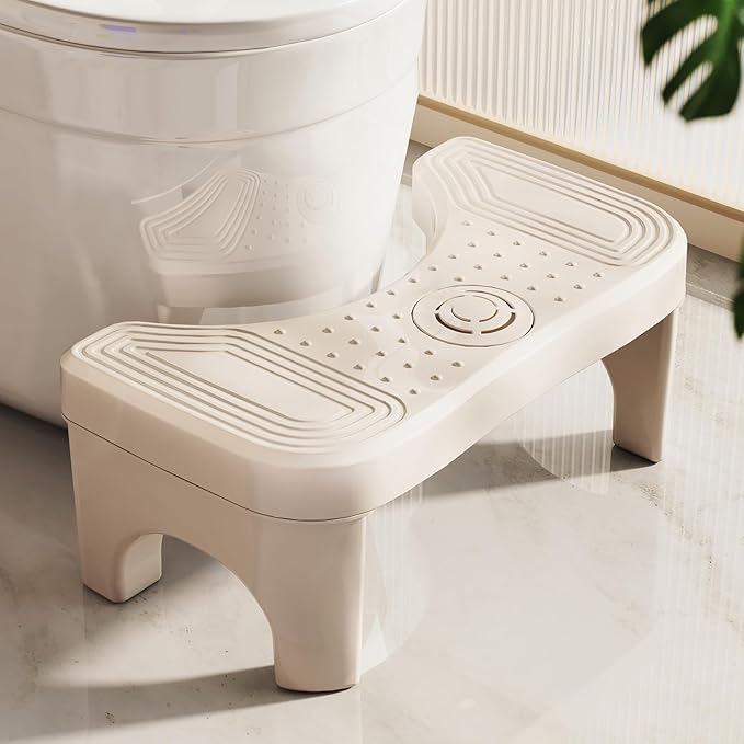 Toilet Stool Squat, Portable Foot Poop Stool for Bathroom Adults, 7 Inch Pooping Stool Toilet Leg Stand Raiser, Non-Slip Potty Step Bench for Feet, Banco para Baño, Beige