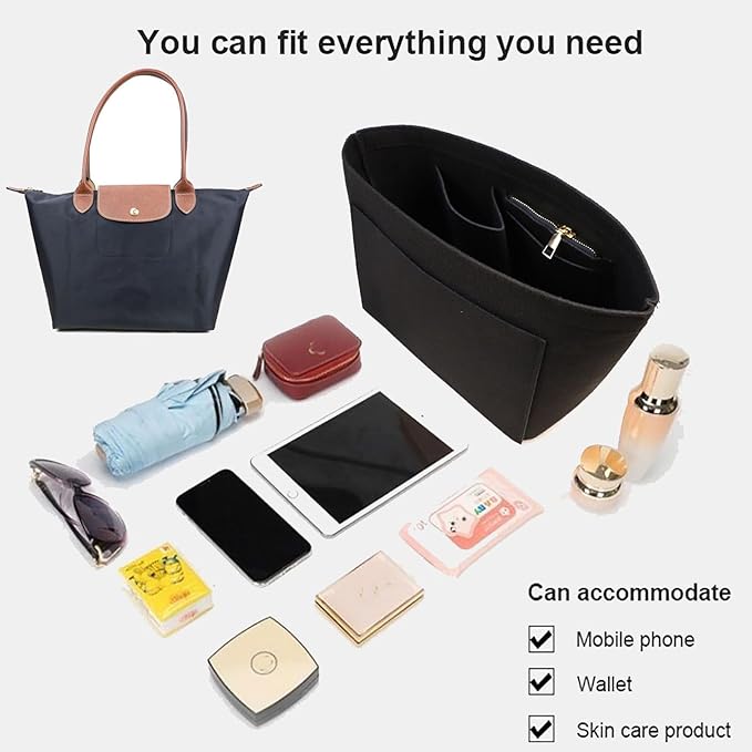 Lckaey Purse Organizer Insert for longchamp organizer insert(Large) Handbags Organizer 1012black2-S, S/8.27*6.7*5.12in