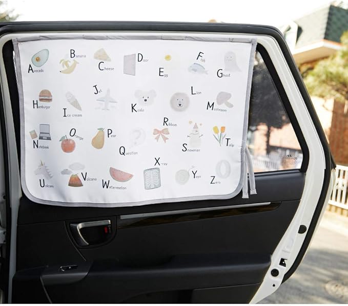 BEBEDECO Magnetic Car Sun Shade Curtain for Side Window – Sun Blocker and UV Protector for Baby, Kids, and Pets – Universal Fit with Built-in Magnets for Steel-Framed Door (Be-Pastel Alphabet)