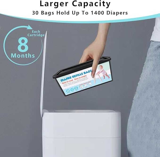 Diaper Pail Refills with 30 Bags Compatible with Genie Easy Roll Signature Diaper Pail and Platinum Diaper Pail, Hold Up to 1400 Newborn-Sized Diapers Per Refill,2 Packs(60Bags)