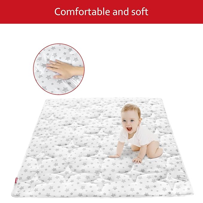 Baby Play Mat 50" X 50" Playpen Mat Fit for TODALE and Dripex Baby Playpen, One-Piece Crawling Mat Non Slip Padded Baby Playmat for Floor 50x50 Inches White Star