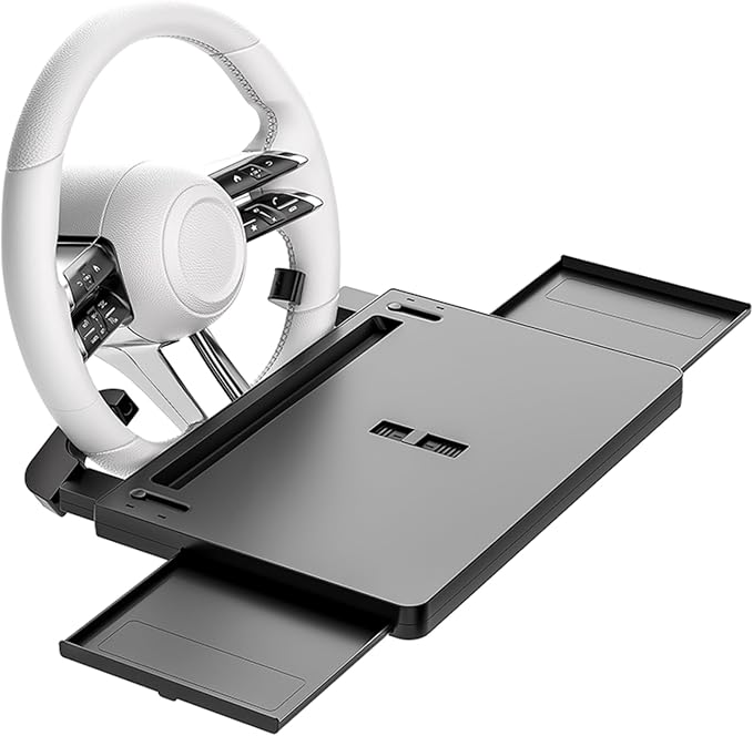 Portable Large Steering Wheel Tray Table for Car - Adjustable Laptop Holder Desk & Food Trays, Car Tray That Fits Over Steering Wheel Cover, Eating Food & Working, Driver Office Accessories