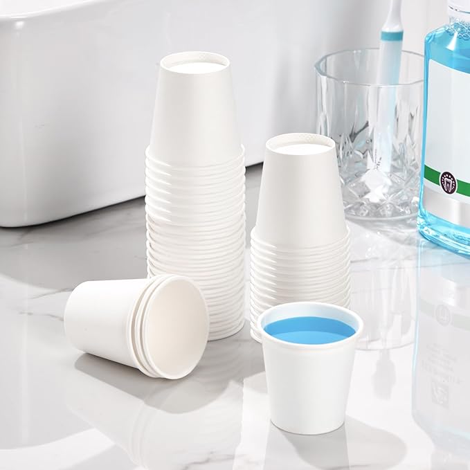 Huifany 300 Pack 3 oz Paper Cups, White Disposable Bathroom Cups,Small Mouthwash Paper Drinking Cup for Party,Picnic,Travel and Events