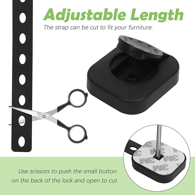 Songaa Child Safety Cabinets Strap Locks 4 Pack - Adjustable Baby Proofing Cabinet Latches for Drawers, Oven, Dishwasher, Fridge, Toilet Seat, Trash Can, with 3M Adhesive Pads - Black