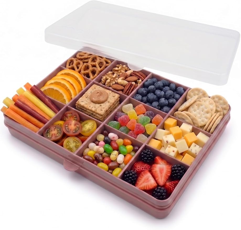 melii Snackle Box |12-Compartment Snack Container with Removable Dividers, BPA-Free Food Storage for Travel, School & On-the-Go Snacks, Kids & Family Organizer (Berry)