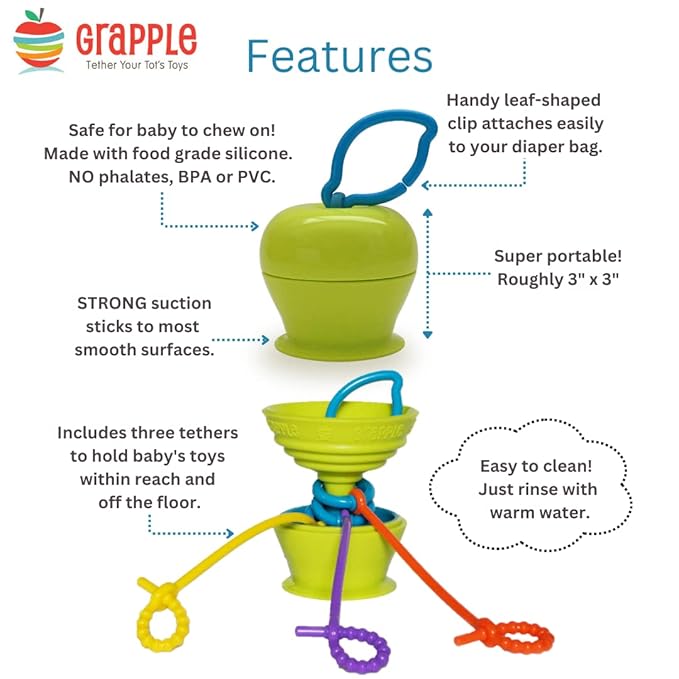Suction Cup High Chair Toys Holder | 3 Toy Tethers Keep Toys from Falling | Holds Teethers, Snack Cups | for Babies 6-12 Months | Perfect for Travel and Restaurant