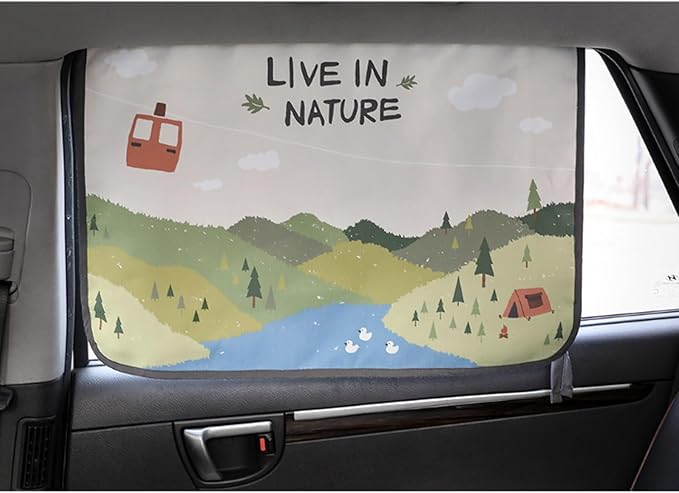 BEBEDECO Magnetic Car Sun Shade Curtain for Side Window – Sun Blocker and UV Protector for Baby, Kids, and Pets – Universal Fit with Built-in Magnets for Steel-Framed Door (Bebe Forest)