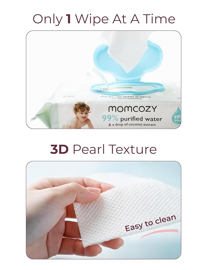 Momcozy Baby Wipes-Extra Large Size Design, 99% Water Based, Unscented & Hypoallergenic, Cleansing & Moisturizing Baby Wipes for Sensitive Skin, 240 Count (4 packs)
