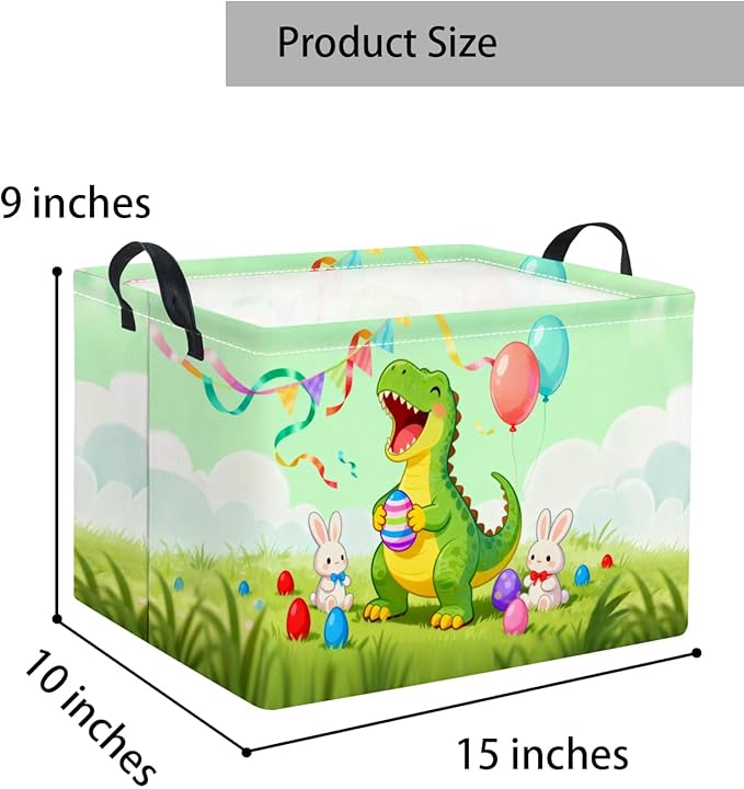 TIBAOLOVER Rectangular Easter Basket for Home Kitchen Baby Girls Basket Cute Storage Bin Organizer Shelf Book Room Decor(Happy Dinosaur)