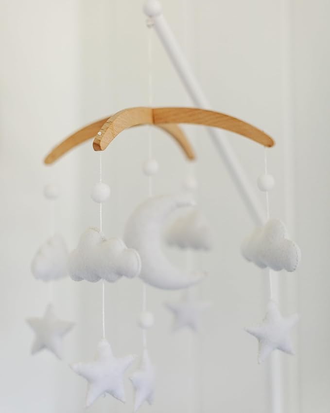 Baby Crib Mobile – Wooden Hanging Nursery Baby Mobile for Crib, Nursery Decor for Boys & Girls, Perfect Shower Gift (Moon, Cloud, & Stars, Foldable) Also Fits Bassinets, Sorrel + Fern