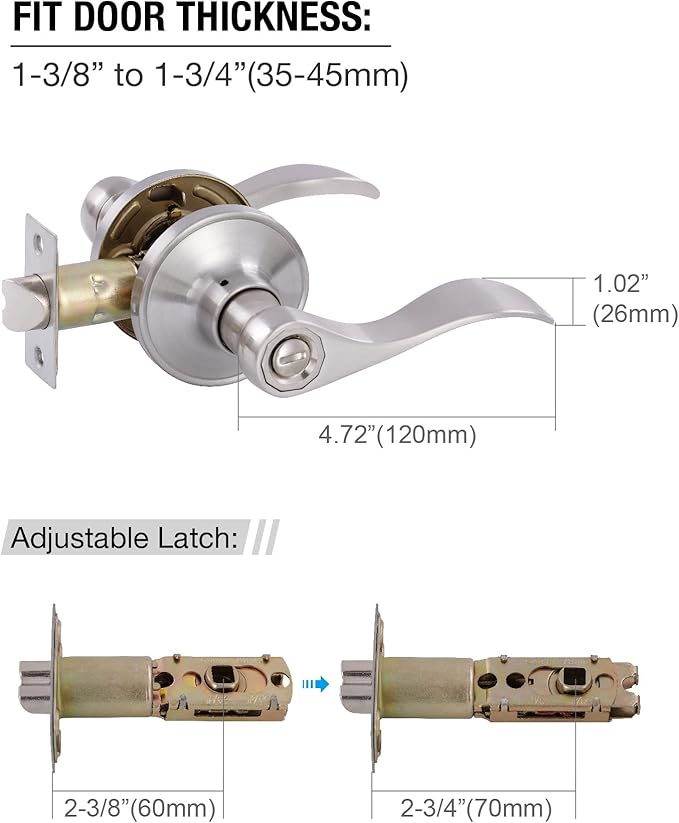 （3 Pack） Privacy Door Locks Bedroom/Bathroom Door Levers Handles for Left and Right Opened Door in Satin Nickel