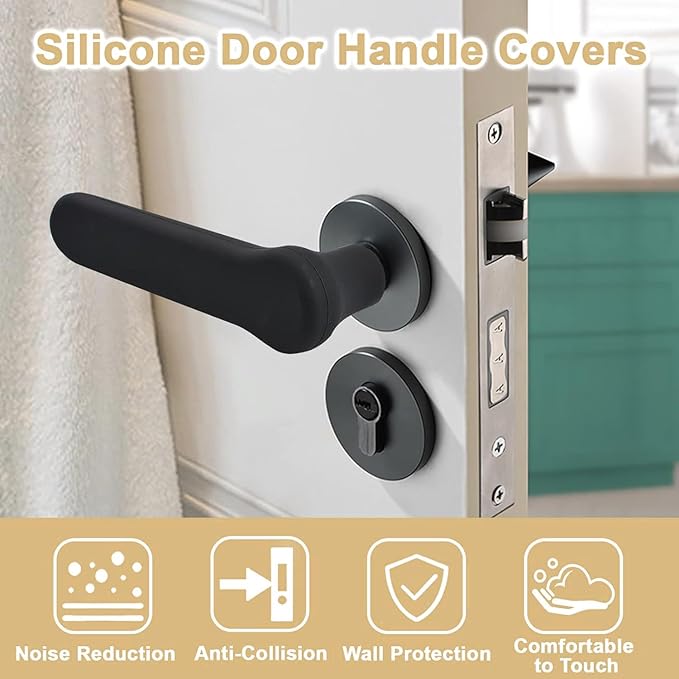 Silicone Door Handle Covers - Door Knob Covers Anti-Static Safety Door Knob Protector for Flat Square Levers 4Pcs（2 Black + 2 Brown）