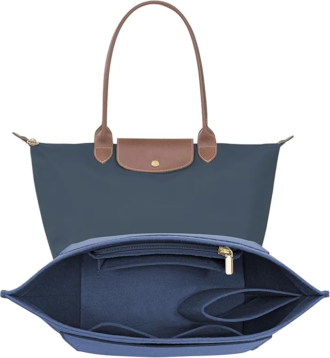 Felt Purse Organizer Insert for Longchamp Le Pliage L Handbag Insert (Dark Blue, Large)