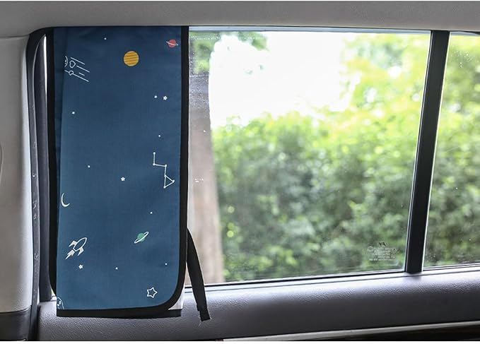 BEBEDECO Magnetic Car Sun Shade Curtain for Side Window – Sun Blocker and UV Protector for Baby, Kids, and Pets – Universal Fit with Built-in Magnets for Steel-Framed Door (Be-Space Travel)