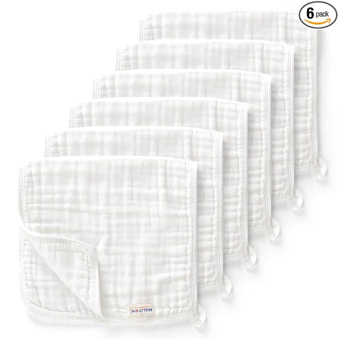 Maliton Muslin Burp Cloths for Baby 6 Pack Large 20''x10'' 100% Cotton Burp Cloths Absorbent and Soft 6 Layers Muslin Baby Stuff for Newborn Unisex(White, Pack of 6)