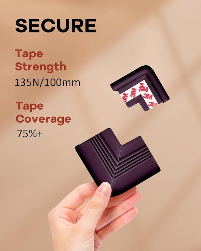 PUSHUJIA Baby Proofing Corner Guards 8 Pack Brown, Soft Foam Edge and Corner Protectors for Furniture, Pre-Taped Strong Adhesive Bumpers, Safe for Babies and Toddlers