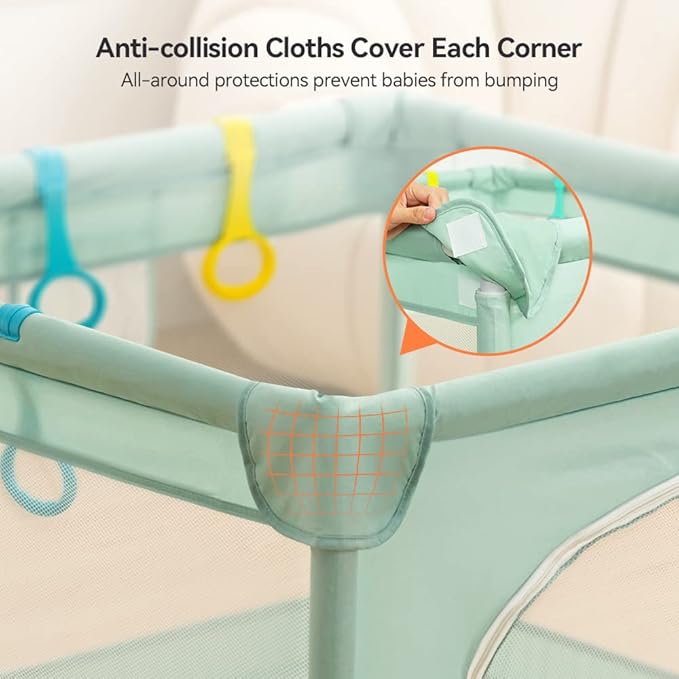 COMOMY Playpens for Babies and Toddlers, Small Infant Play Pens, Activity Center for Baby Safe and Non-Slip Baby Fence, Full Mesh Design, Indoor & Outdoor Kids Activity Center (Dark Green, 36"x36")
