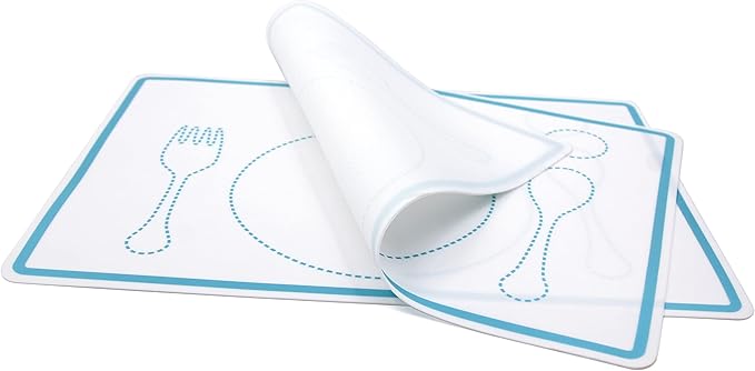 Kiddison Silicone Montessori Placemat for Kids Set of 2, 12.6 x 9.1 Inches (White and Blue)