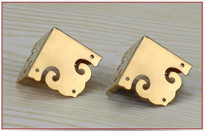 4Pcs Vintage Pure Brass Corner Protectors Antique Hardware Desk Edge Wooden Jewelry Gift Box Cabinet Three Sides Full Encase Corner Guard (Gold)