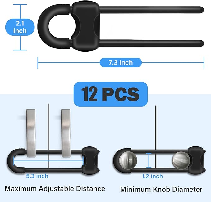 Baby Proofing Cabinets,Cabinet Locks for Babies,12 Pack U-Shaped Child Locks for Cabinets, Child Proof Cabinet Latches,Child Safety Cabinet Locks with Adjustable by SPISPI (Black)