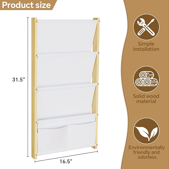 Wood 4-Tier Wall Mounted Kids Bookshelf – Floating Book Shelf For Kids Rooms,Nursery & Classroom, Hanging Bookcase Organizer For Books, Nursery Shelves, Toddler Book Shelf, Montessori Bookshelf 2 pack