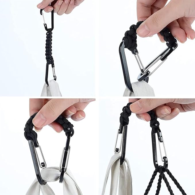 Paracord Keychain Carabiner with Double Hooks Hanger Stroller Hook for Camping Hiking Clip Water Bottle Keys Backpack Tools