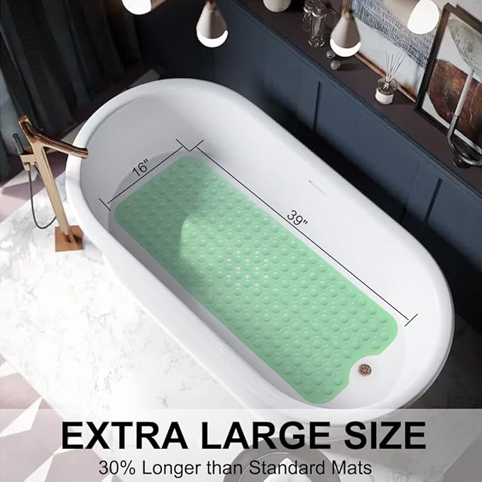 Tree Bud Bathtub Mats for Shower Tub Non-Slip Bath Mat 39 x 16 Inch Extra Long Shower Mat, Bath Tub Mat for Bathroom with Machine Washable, BPA Free for Kids (Pea Green)