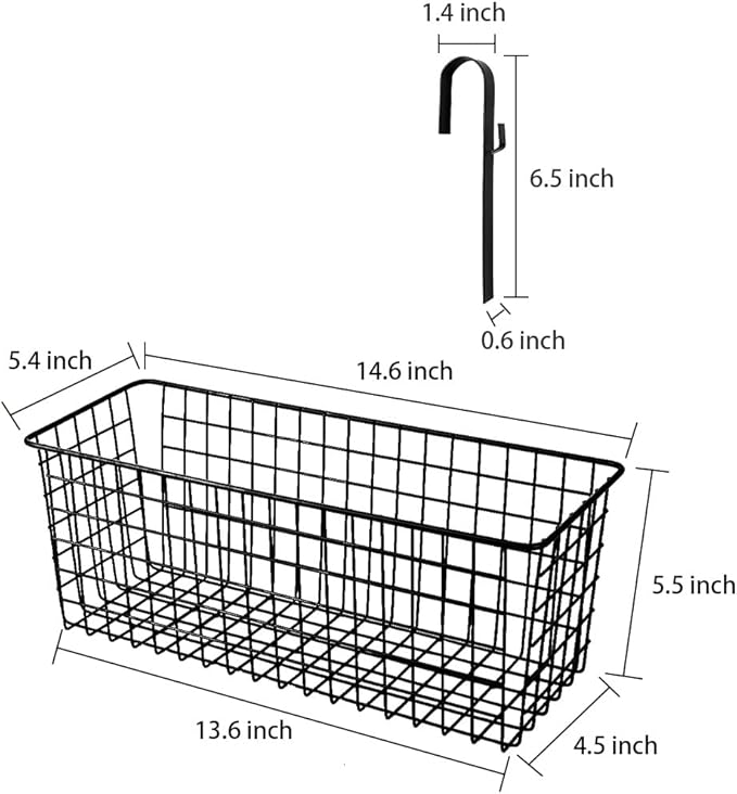 Metal Hanging Bedside Basket for Bunk Beds & Collage Dorms - Cabinet Wire Organizer for Storage, Multi-Use Large Organizing Caddy for Bedroom, Office (Black/Large)