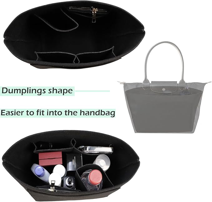 Lckaey Purse Organizer Insert for Le Pliage Handbags Insert Organizer- Felt Organizer 1012black2-M