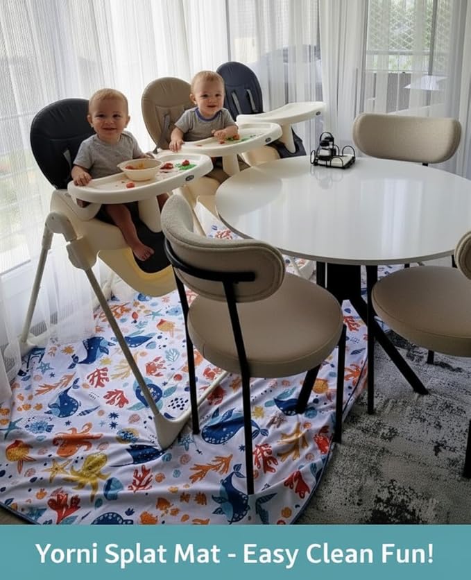 Waterproof High Chair Splat Mat – Machine Washable Floor & Table Protector for Baby Feeding, Art & Crafts, Outdoor Use (Ocean, 57x39 Inch)
