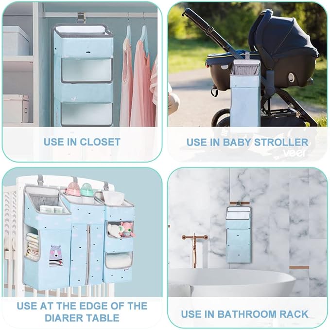 Hanging Diaper Caddy Organizer for Baby Crib - 3-in-1 Diaper Stacker for Changing Table Nursery Organization Storage Holder for Baby Essentials Attachment Portable Combining Clothing