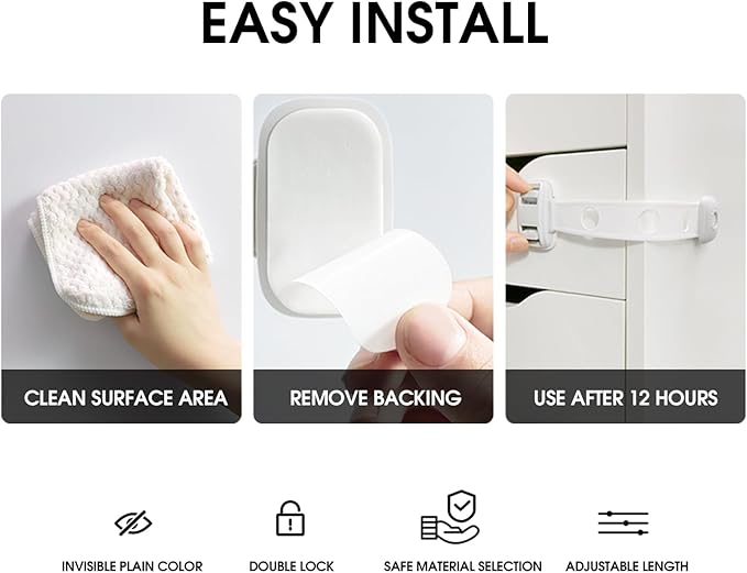 Child Safety Fridge Locks, 3pcs Adjustable Refrigerator Door Lock, Child Proof Safety Cabinet Lock with Strong 3M Adhesives for Cabinets and Drawers, Multi-Purpose for Furniture Toilet Seats Ovens.