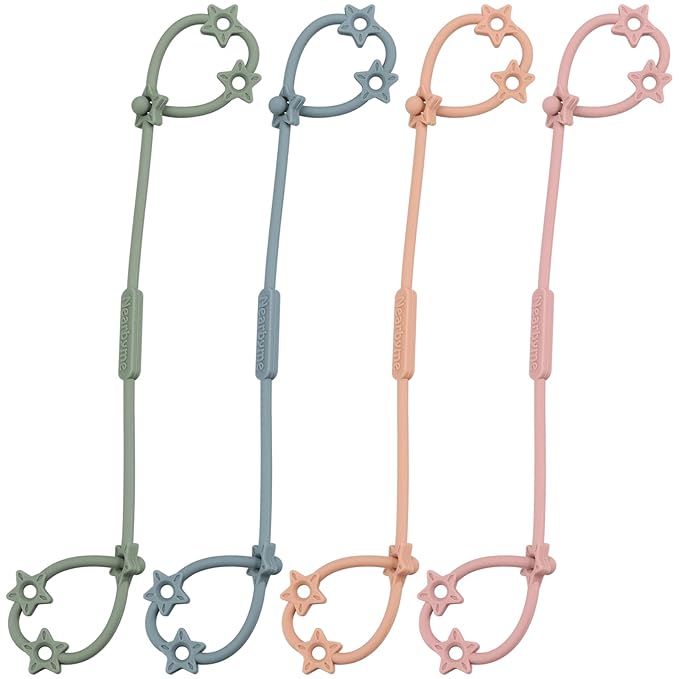 Toy Straps for Baby, 4 Pack Adjustable Stretchable Sippy Cup Straps, Sippy Bottles or Pacifier to Stroller, Highchair, Car Seat, Hanging Basket (4Pack, Sage/Ether/Blush/Muted)