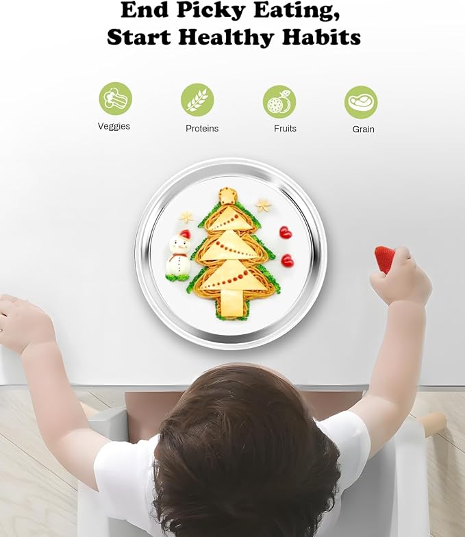 Bakpoco Stainless Steel Kids Plates 4 Packs, 8" Non Divided Toddlers Portion Control Plate, Non Toxic & BPA Free |Unbreakable |Dishwasher Safe Baby Snack Dish for Daycare, Restaurant Outings & Travel